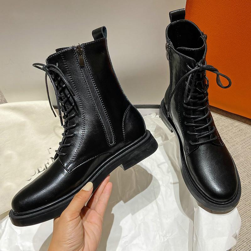 

Genuine Leather Boots Rubber Women's Shoes 2020 Zipper Platform Shoes Woman Booties Black Boots for Women Bottine Femme