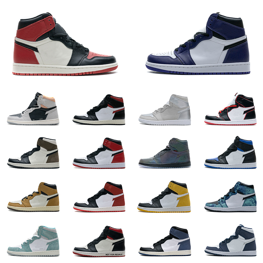 

Mens 1 Basketball Shoes 1s High Top Hi TS SP Black Toe Bred Chicago Court Purple Dark Mocha UNC Gym Red Game Royal Japan Sahdow Sneakers, Shown