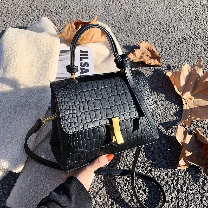 

Crocodile Pattern Handbag 2021 PU Leather Brand Fashion Lock Bag Retro Ladies Shoulder Bag Casual Dating Shoppers Crossbody, Black