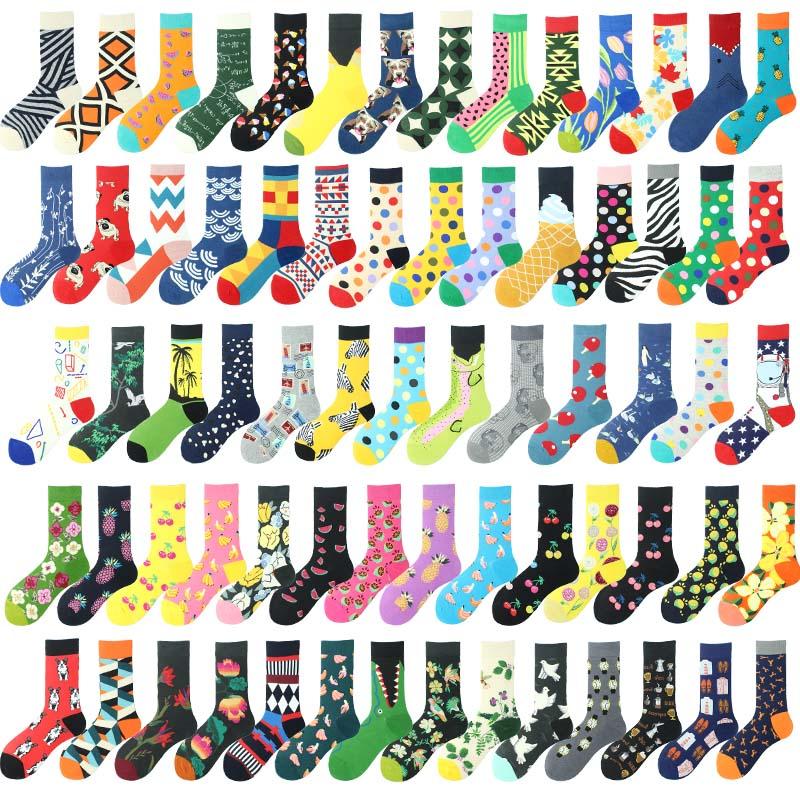 

Cotton Funny Socks Men Ice Cream Watermelon Lemon Cherry Flower Personality Happy Art Painting Female Sokken Oil Christmas Gifts, 14