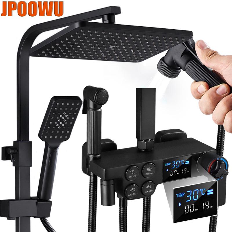 

Bathroom Shower Sets Black Digital Faucet Set Cold Mixer Thermostatic Bath System Wall Mount SPA Rain Tap Bathtub Luxury Torneira