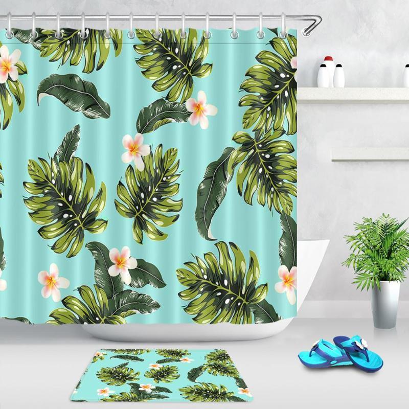 

Tropical Plants Green Leaf Bathroom Shower Curtain Leaves Shower Curtains Durable Home Waterproof Fabric Room Curtain1