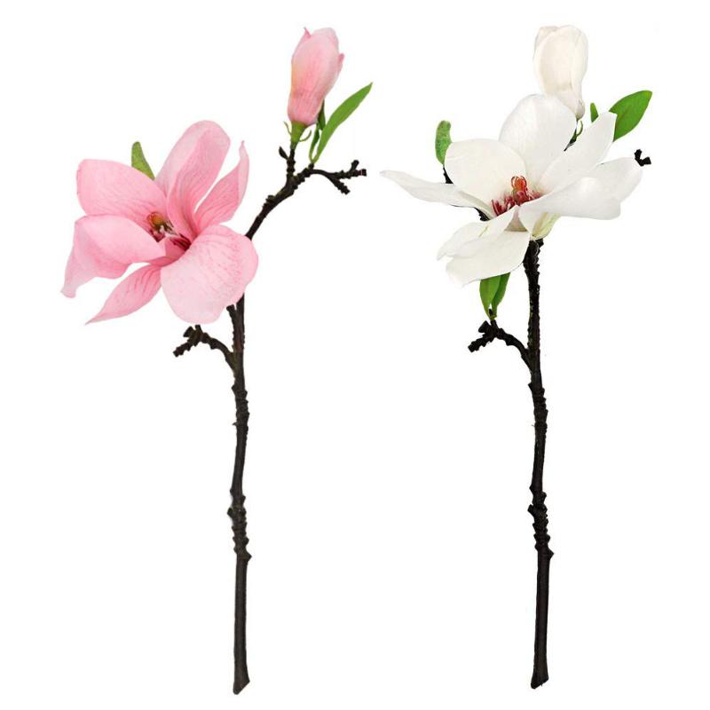 

6pcs 2 Heads Artificial Fake Flowers Leaf Magnolia Floral Wedding Bouquet Flores Wedding Party Home Decor Simulated Magnolia, Pink