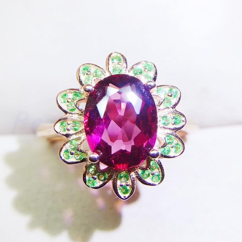 

Cluster Rings Per Jewelry Natural Real Pyrope Flower Style Ring 7*9mm 2.1ct Gemstone 925 Sterling Silver Fine Q2042131, Golden;silver