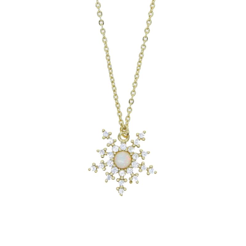 

Luxury Gold Color Snowflake Necklace Opal Snow Flower Pendants Choker Dainty For Women Fashion Jewelry New