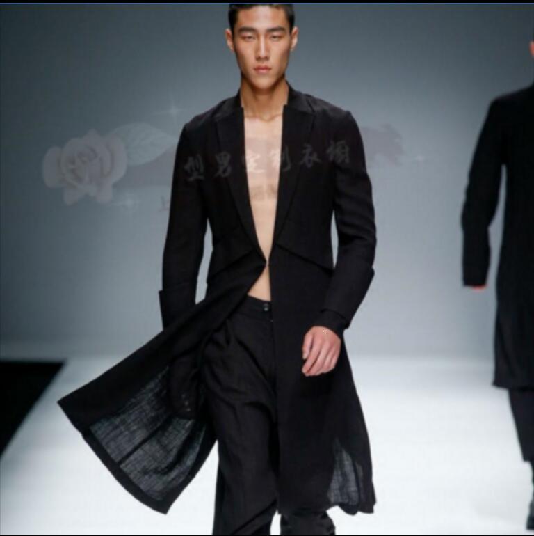 

2021 -6xl. New Stylish Jacket in Long Loose Cotton Shirt British Linen From Men of Fashion Spring Summer Coat FNNQ, Black