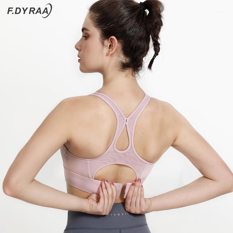 

F.DYRAA Push Up Sports Bra Women Gym Running Yoga Top Bra Padded Breathable Athletic Vest Hollow Out Sportswear Underwear1, Blue
