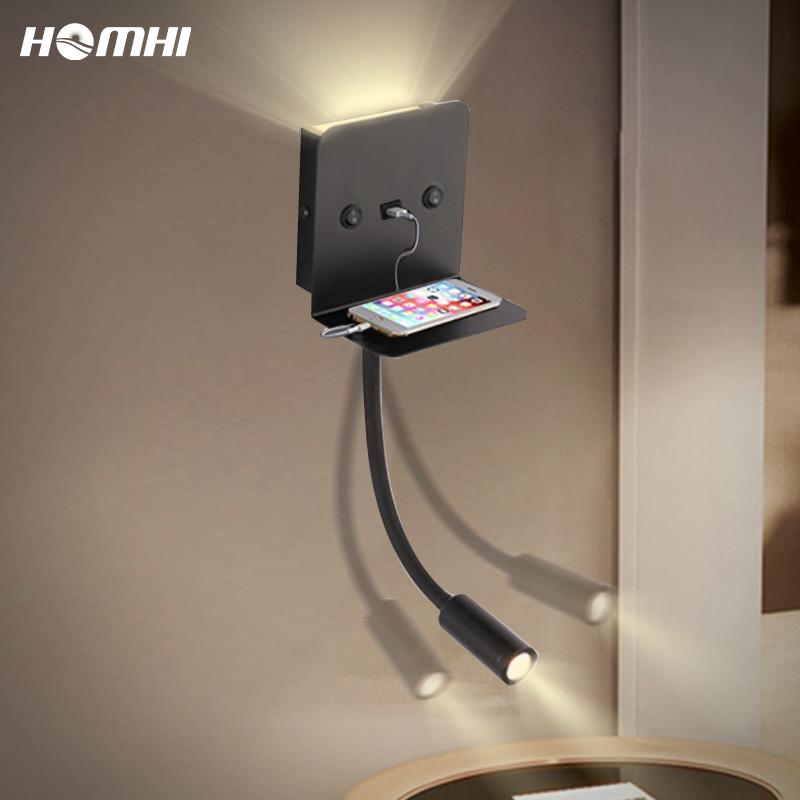 

Modern Indoor Led Wall Lamp With Switch USB Charge Bedside Bedroom Applique Sconce Headboard Nordic Up Down Light Gooseneck 6w