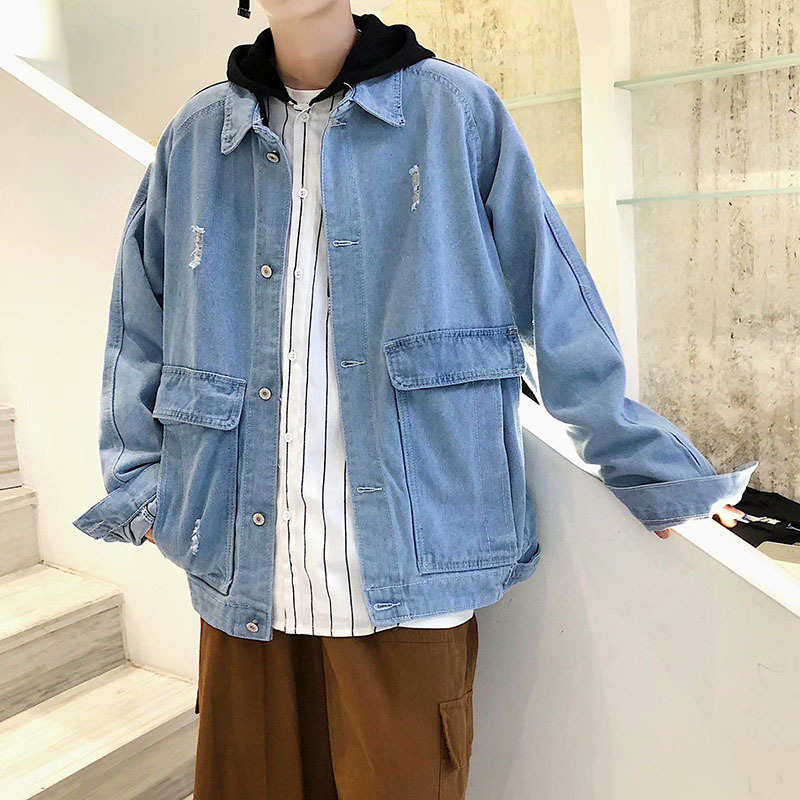 

2020 Fall Denim Spring Men's Jackets New Hip Hop Retro Street Casual Pilot Fashionable Big Jacket Solid Color, Blue