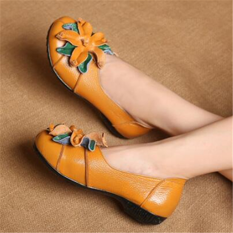 

New Genuine 2021 Leather Apartments Fashion Flower Slide on Women Shoes Ballet Flats Mocassins Ballarina -41 SVK2, Green.