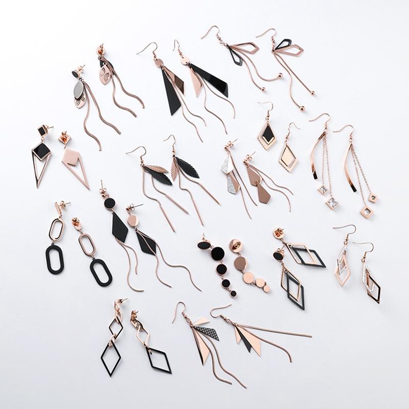 

2020 korean Stainless Steel Earrings Geometric Earrings For Women Long Dangle Brincos Ear Jewelry pendientes mujer Girls Gift