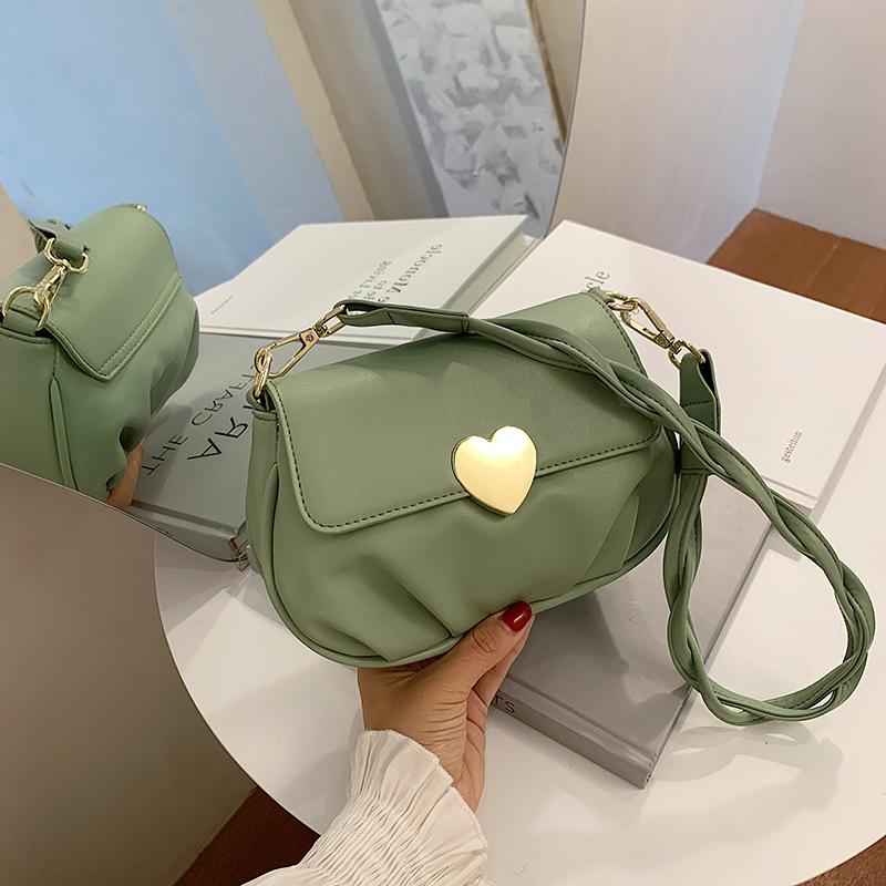 

2021 Simple solid color PU leather heart lock women Shoulder Messenger Bag crossbody bags for women sac a main femme, Black