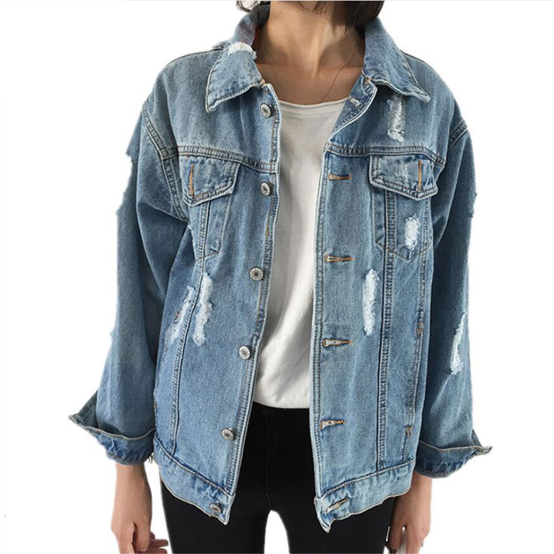 

2021 New Female Jean Thin Women' Torn Wormholes Denim Elegant Vintage Bomber Basic Jacket Jackets J9GF, Blue