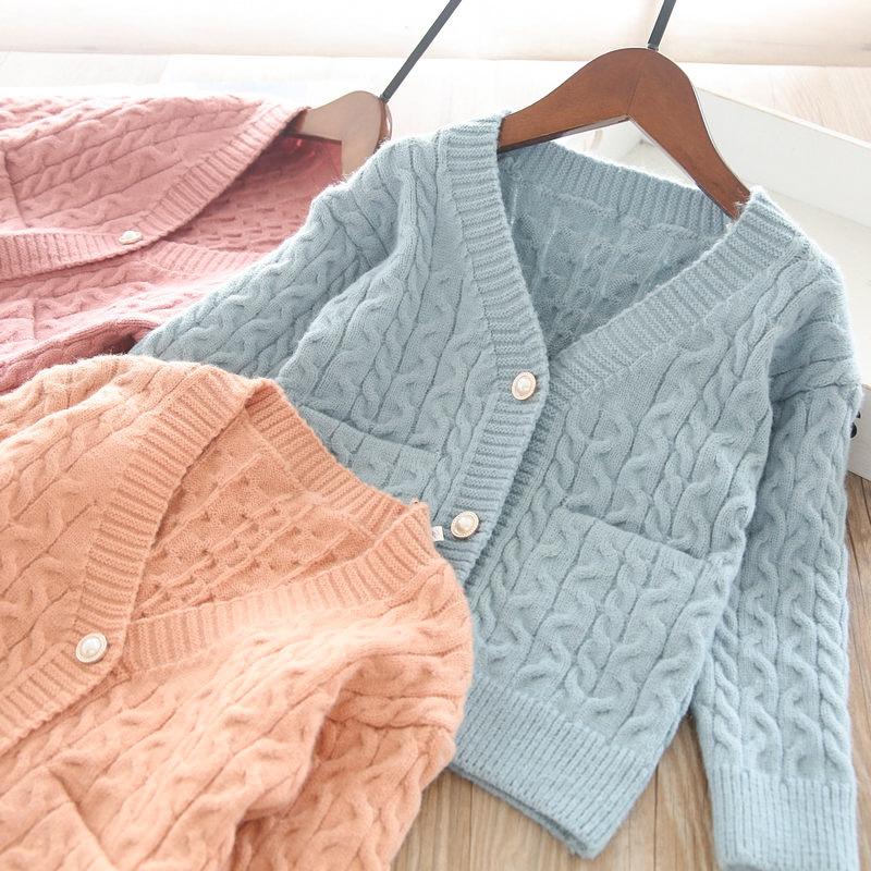 

2021 Spring Baby Girls' Knitted Sweater Cardigan, Pink