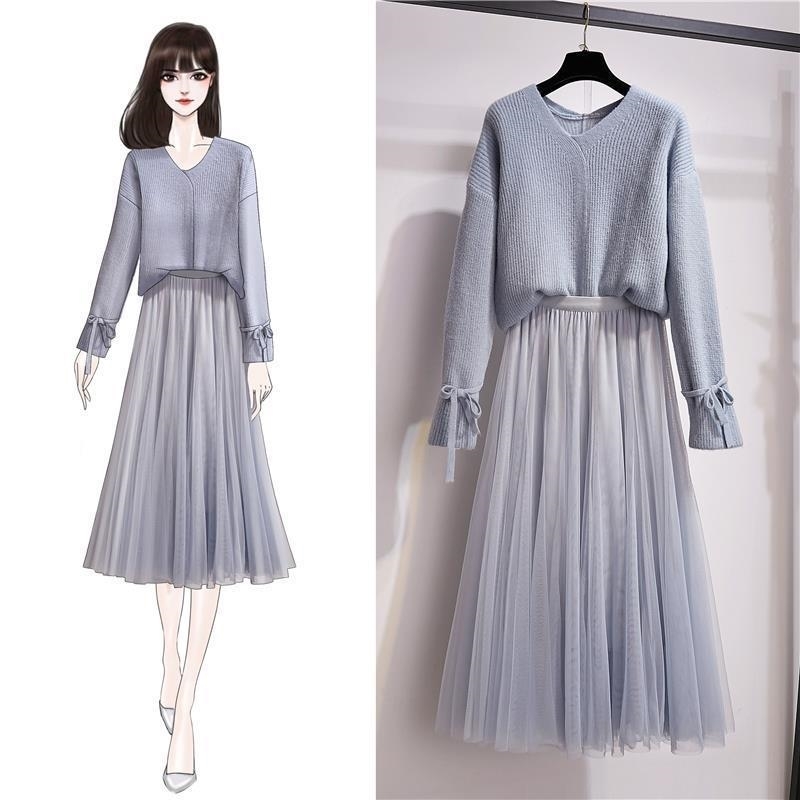 

autumn 2021 New for women long sleeve rentals up knitted-or-crocheted pullover+ solid color 2 piece set ladies suit y487 R3DU, Lan suit 2