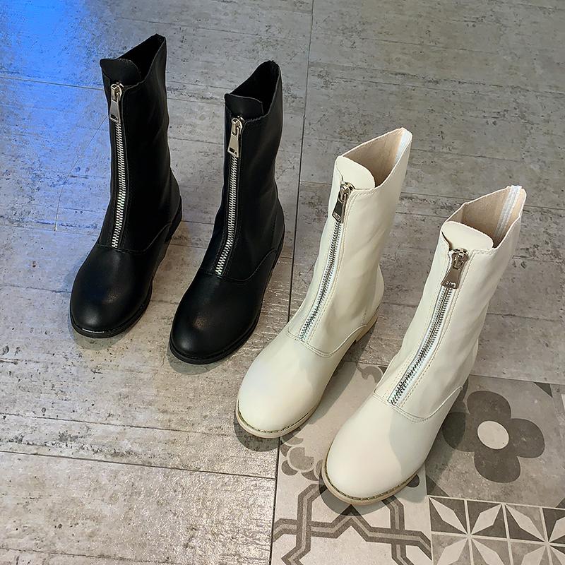 

Classic Style Women Shoes Zipper Boots Women Women's Autumn Shoes Thick Heel mid calf Boots for Leather, Beige