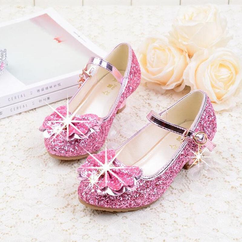 

Princess Kids Leather Shoes For Girls Flower Casual Glitter Children High Heel Girls Shoes Butterfly Knot Sliver Pink Gold1