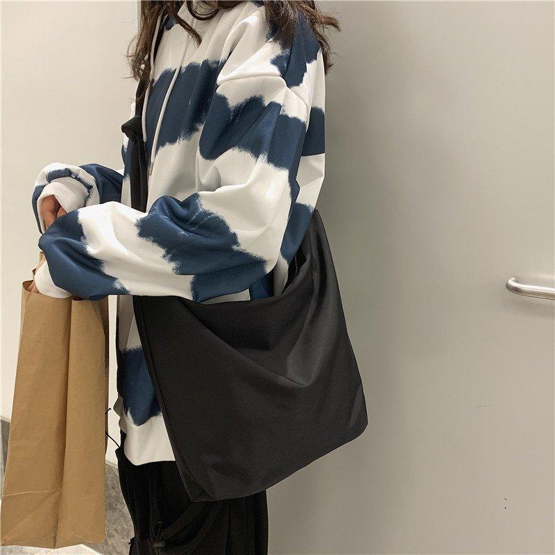 

Teenager Canvas Casual Hobo Bag Student Ecology Reusable Cotton Fabric Stylish High Street Korean Fashion Daily Messenger Bag, Black