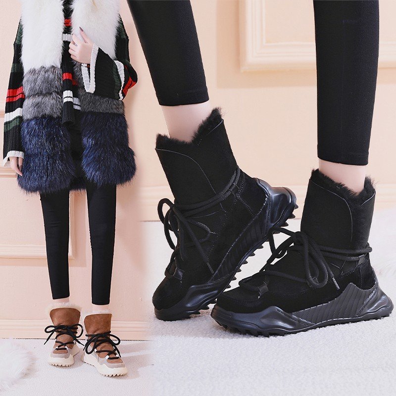 

2021 The New Leather Snowboots Winter Ankle Boots for Anti-slip Woman Keep Wool Warm Women's Shoes 4keo, Coffee color