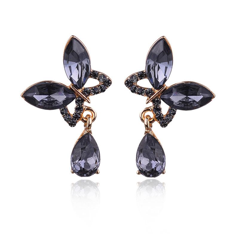 

LUBOV Colorful Butterfly Resin Stone Piercing Earrings Crystal Waterdrop Stud Earrings Trendy Women Party Jewelry Christmas Gift
