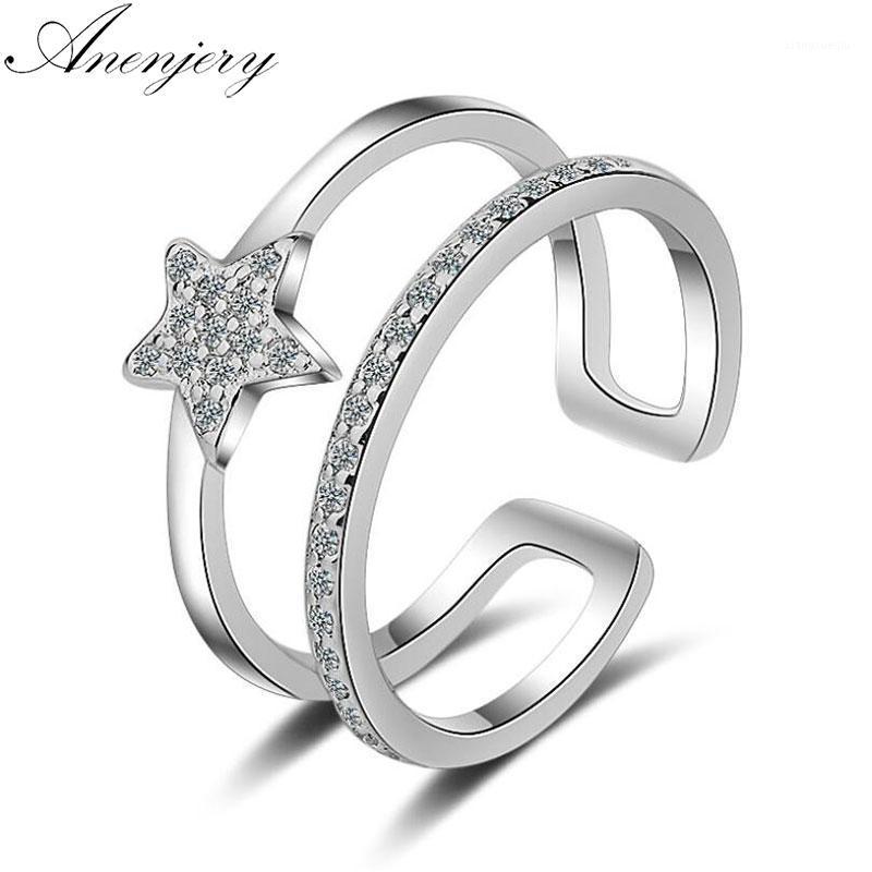 

Cluster Rings ANENJERY 925 Sterling Silver Dazzling Micro CZ Star Ring For Women Multi-layer Opening Index Finger S-R342, Golden;silver