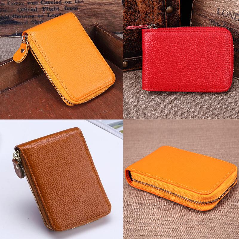 

Genuine Leather Organizer Business RFID Holder Cowhide Minimalist Women Travel Card Bag Men Small Wallet, Black