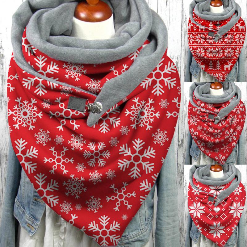 

New Winter Women Scarf Christmas Snowflake Printing Button Soft Wrap Casual Neck Warmer Scarves Shawls Fashion Scarf For Women