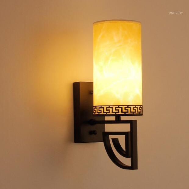 

Indoor 8W/16W LED Wall Mount Light Fixture E27 Bulb Chinese Retro Lamp PVC Lampshade Bronze/Black Shell Warm White Bedroom Aisle1
