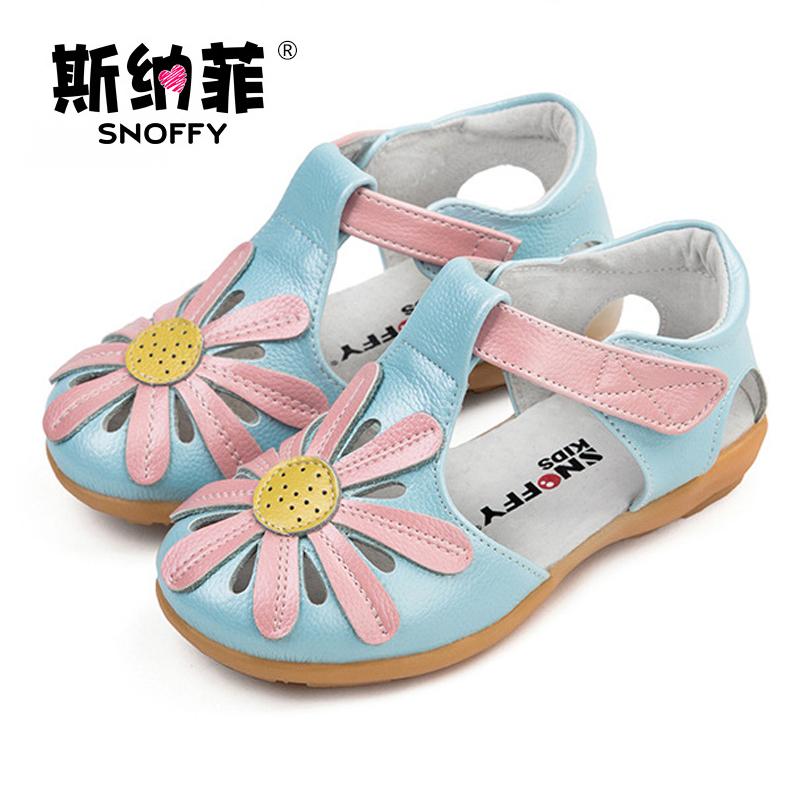 

Snoffy Summer Children's Shoes Genuine Leather Flowers Girls Sandals Close Toe Kids Princess Shoes Toddler Baby Sandals TX163, Red hollow