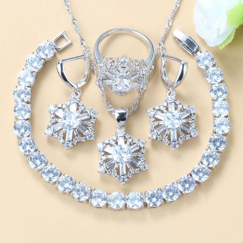 

Earrings & Necklace Silver 925 Classic Wedding Finery Natural Crystal White CZ Jewelry Sets For Women Bracelet And Ring Bridal Jewelry1, As pic