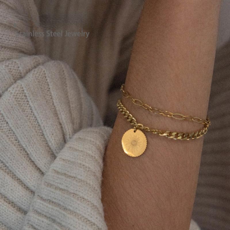 

Charm Bracelets European Round Radiation Eye Bracelet Women Gold Color Multi-Layer Stainless Steel Metal Chain For Jewelry YC-29