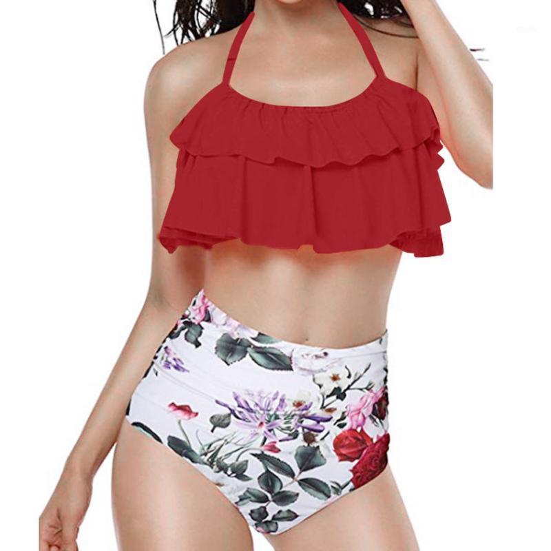 

Women Summer Two Piece Plus Size Sexy Backless Halter Beach Printed Swimwear Women Set bikinis 2020 mujer Maillot De Bain Femme1