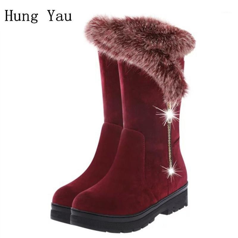 

Women Snow Boots 2020 Winter Warm Mid-Calf Female Casual Shoes Woman Flat Fashion Round Toe Zip Platform Comfortable1, F8 wine red