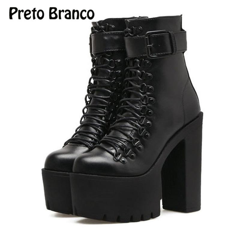 

PRETO BRANCO Women's Sexy Classic Very High Women's Boots Waterproof Platform Belt Buckle High Heel Boots Night Women, Black