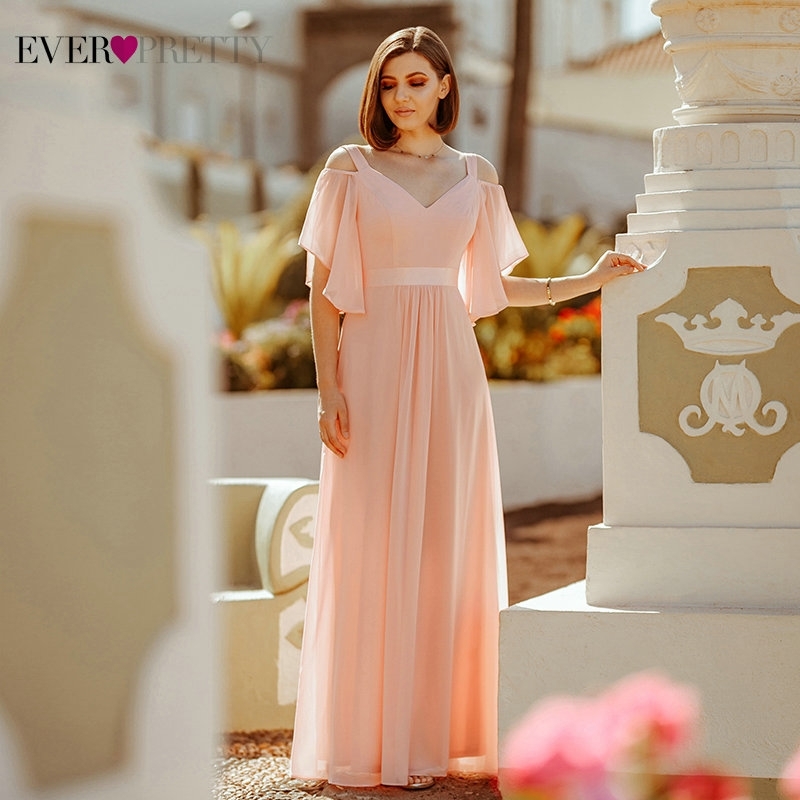 

Ever Pretty Pink Bridesmaid Dresses A-Line V-Neck Off The Shoulder Elegant Long Dresses For Wedding Party Robe Mousseline 201113, Blue