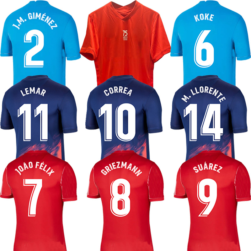 

21 22 75 ANOS Soccer Jerseys 75th anniversary JOAO FELIX SUAREZ 2021 2022 CARRASCO CORREA KOKE SAUL VITOLO camiseta de fÃºtbol HERRERA CUNHA, Black;yellow