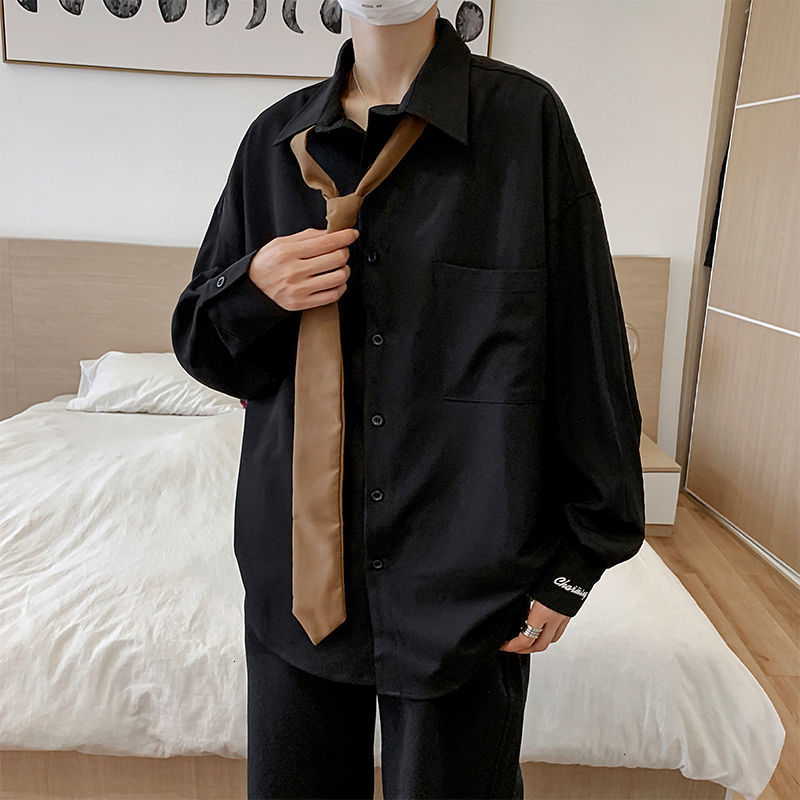 

Sleeve 2021 Long Shirt Spring New Lapel and Female Neck Youth Male Clothes NGOA, Black