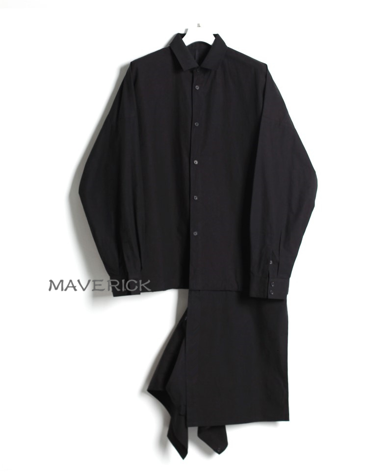 

2021 S-6xl!! New Personality Long Cleft Man's Korean Version Loose Robe Fake Two-piece Double-wear Shirt UA3O, Black