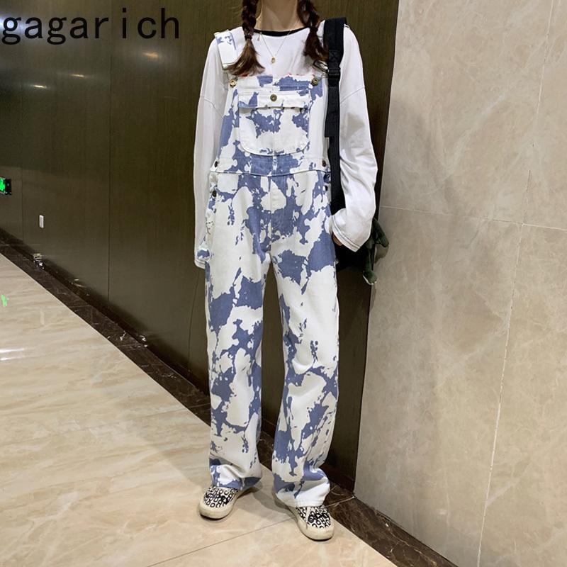

Gagarich Women Straight Leg Jeans Tie-Dye Shoulder Strap Fashion 2020 New Autumn High Waist Loose Wide Leg Long Trousers, Photo