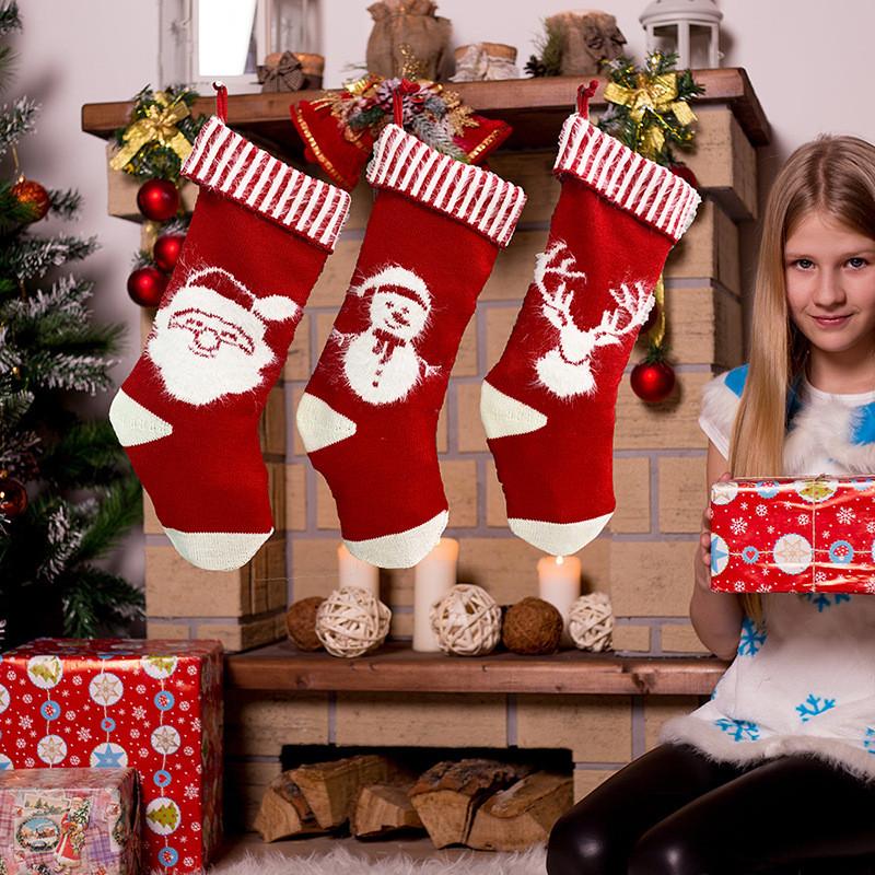 

New Lovely Knitted Jacquard Stocking for Christmas Decoration Socks Acrylic Xmas Tree Home Santa Hanging Gift
