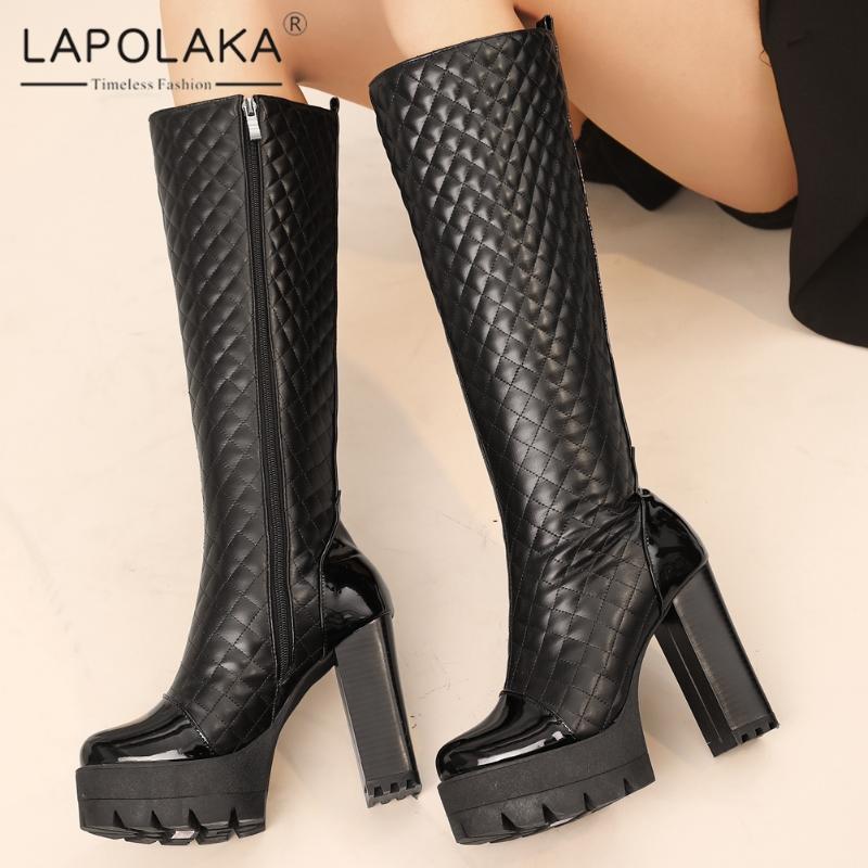 

Lapolaka 2021 New Arrivals Skidproof Platform Super High Heels Mid Calf Boots Women Wholesale Comfy High Quality Boot Lady Shoes, Black