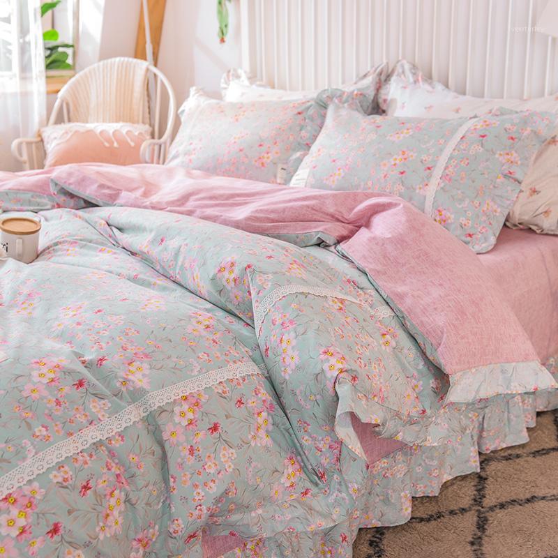 

Home textile princess bedding set Korean flower 100%cotton duvet cover bed sheet linen pillowcase  King Twin Girl bedding1, Yellow
