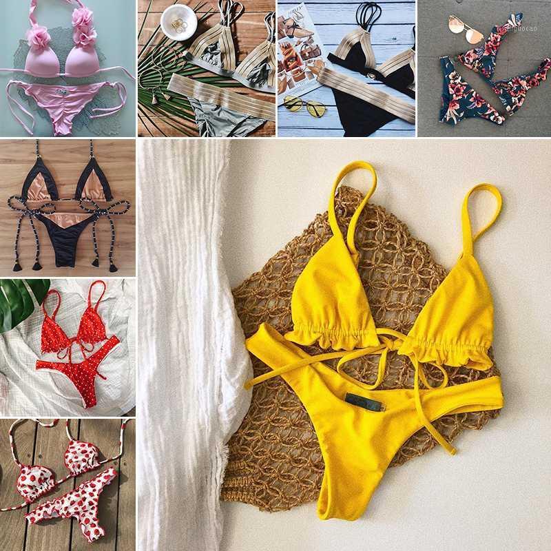 

2020 Ruffle Bikini Set Swimwear Women Bandage Swimsuit Yellow Bikinis Maillot De Bain Feme Beachwear Bathing Suit Biquini1