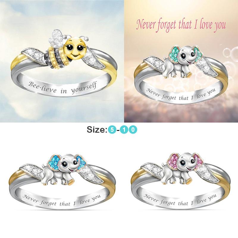 

Rings Unique for Women Color Cute Animal Bee/Elephant Love Gift for Teen,Under 2 Dollar Size 5-10 Creative Jewelry Finger Ring