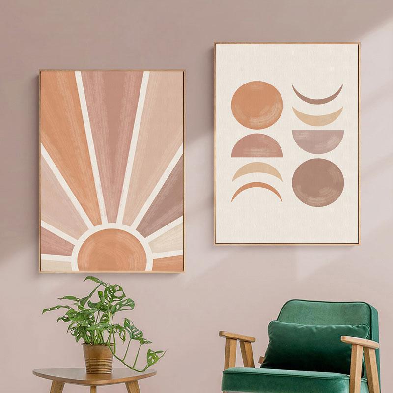 

Abstract Landscape Painting Sun And Moon Scene Canvas Prints Boho Poster Wall Art Pictures For Living Room Mid Century Decor