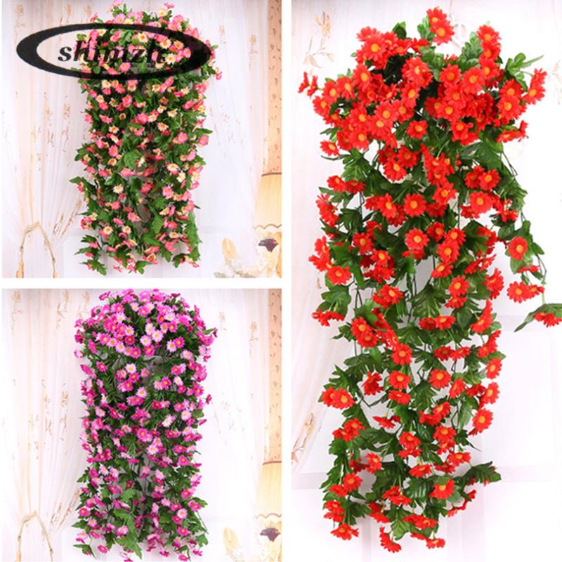 

SHIMZH Artificial Flowers For Party Wedding Home Decoration Silk Flowers With Green Vine Leaf Dangle Simulation Daisy Flower, Show as picture