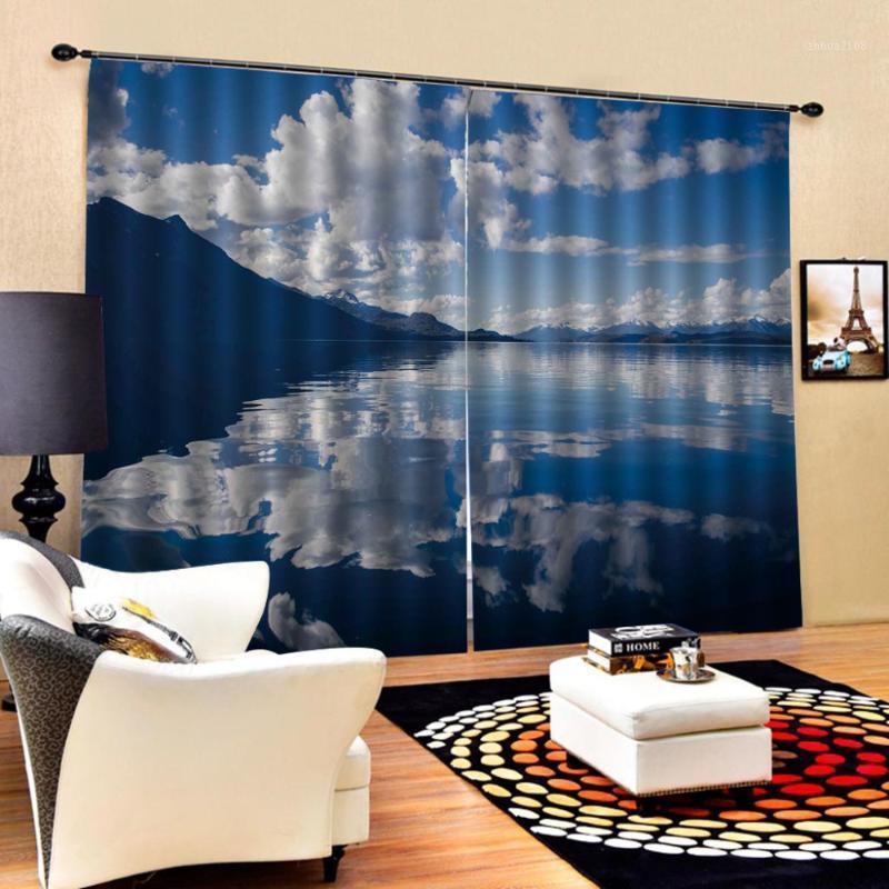 

white cloud curtains blue curtain Window Blackout Luxury 3D Curtains set For Bed room Living room Office Hotel Home1, As pic