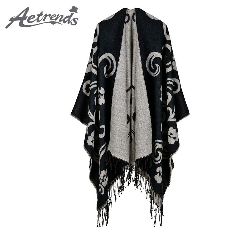 

AETRENDS] Vintage Cape Cashmere Feel Ponchos Women Long Winter Poncho Scarf Z-6166