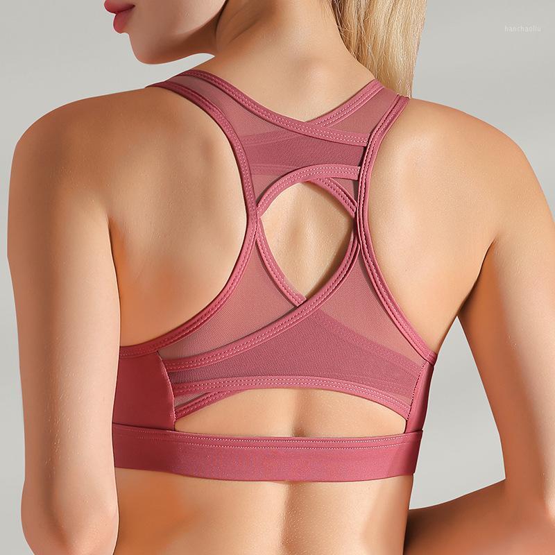 

Fitness Underwear Women Sleeveless Shockproof Breathable Gathered Running Mesh Stitching Sexy Yoga Top Bra Sportswear Female1, Black