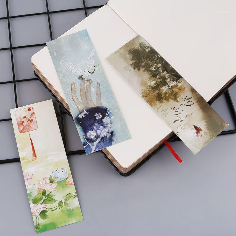 

30pcs Creative Chinese Style Paper Bookmarks Painting Cards Retro Beautiful Boxed Bookmark Commemorative Gifts K1AB1